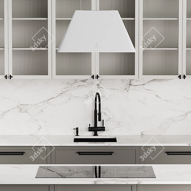 Modern Uptown Kitchen with Franke, Elica 3D model image 2