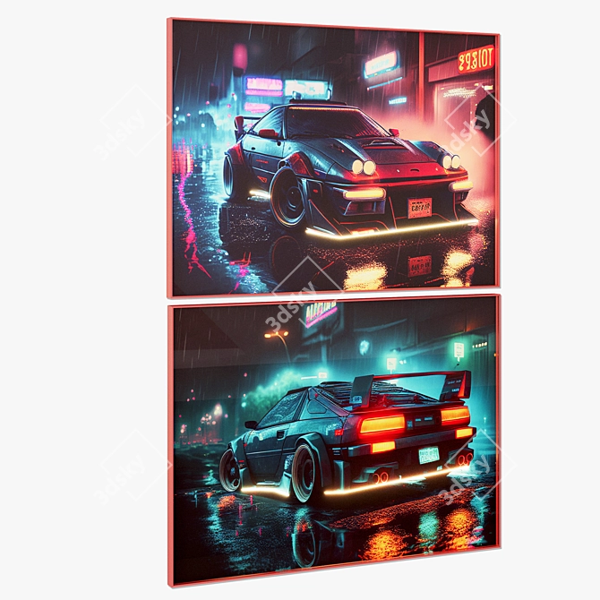 Futuristic Cars Neon Posters Set 3D model image 2