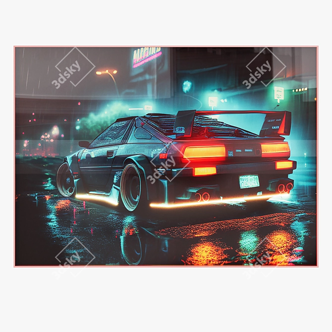 Futuristic Cars Neon Posters Set 3D model image 4