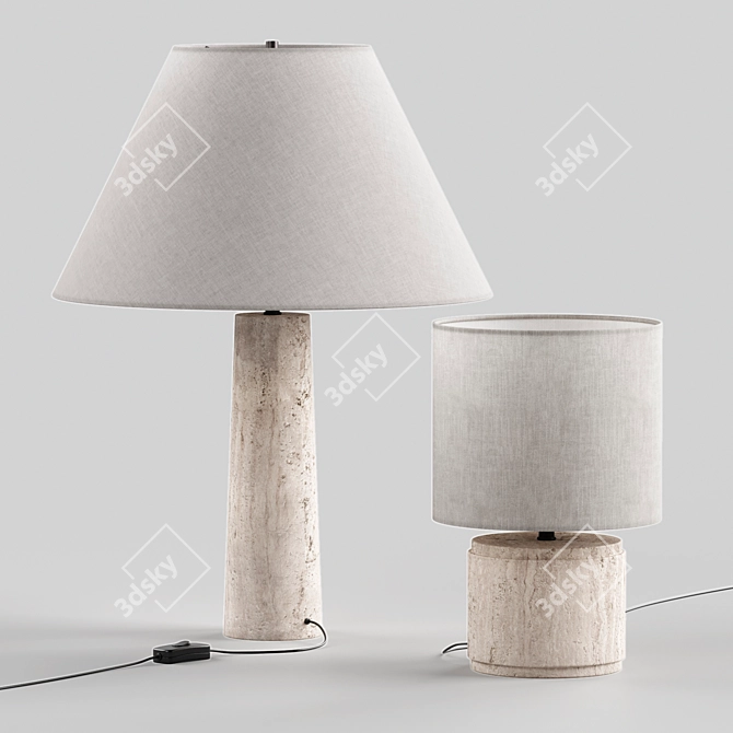 Natural Travertine Table Lamps Duo 3D model image 2