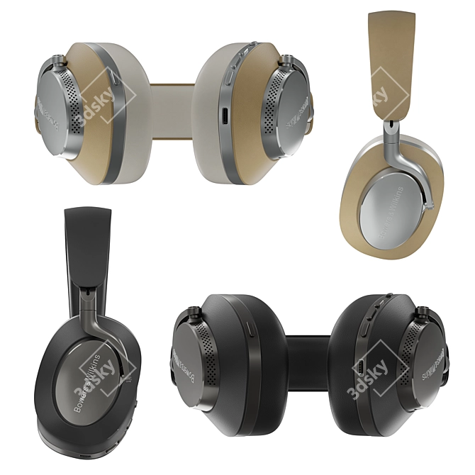 Luxury Tan and Black Leather Headphone Set 3D model image 3