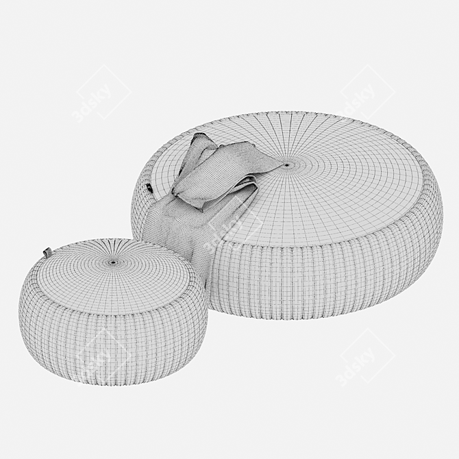 Plisse Eco-Leather Italian Pouf Set 3D model image 4