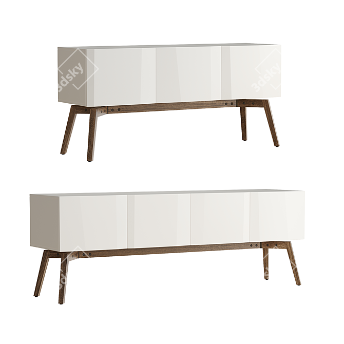 Modern White Lacquer Credenza Design 3D model image 2