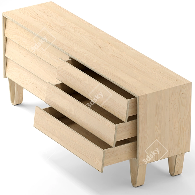 Modernica Bentwood Double Wide Dresser 3D model image 3