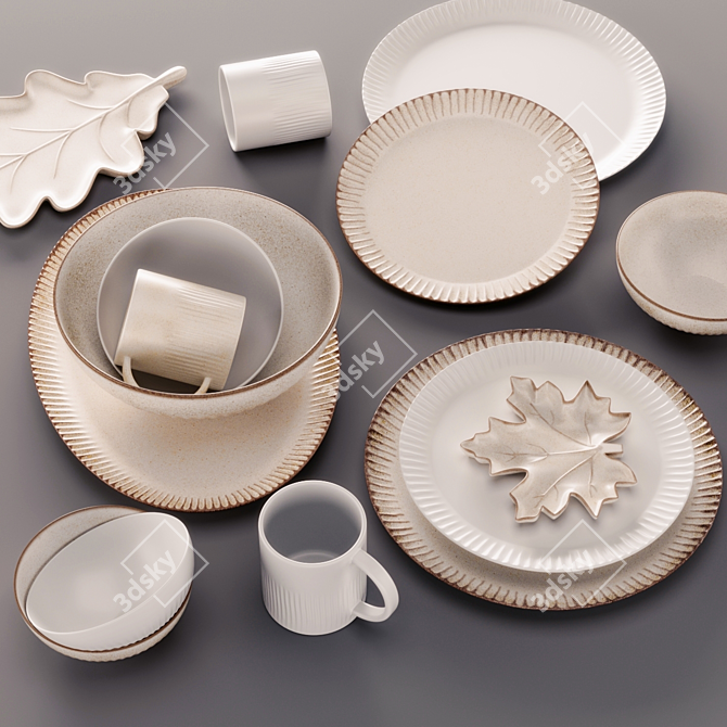 Rustic Ridge Stoneware Dining Set 3D model image 9