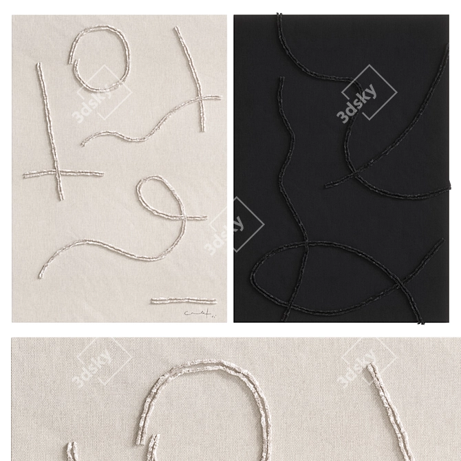 Hand-Embroidered Linen Set: Cosmos & Nymphaeas 3D model image 7