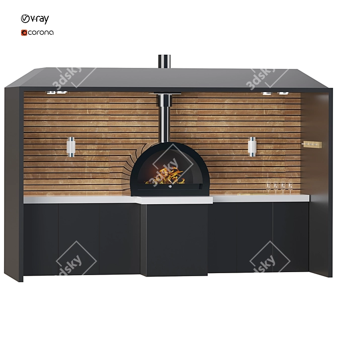 Modern Outdoor Kitchen 3D Model 3D model image 6