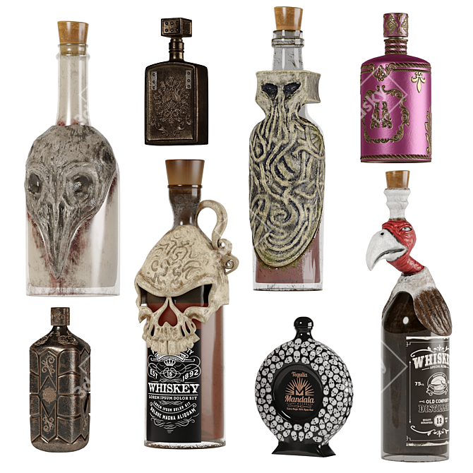 Fantasy Bottles Collection: Textured Ornaments 3D model image 3