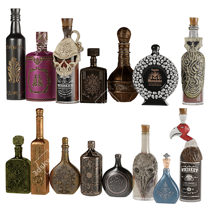 Fantasy Bottles Collection: Textured Ornaments 3D model image 4