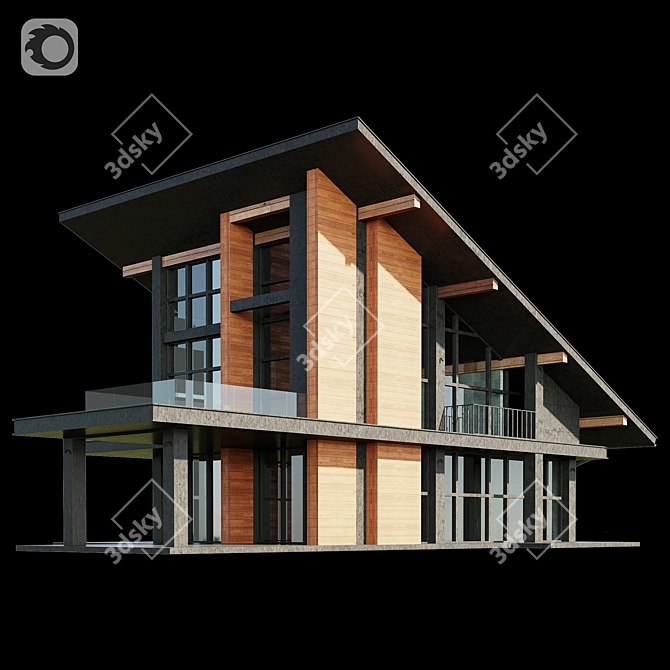 Modern Villa Model with Materials 3D model image 1