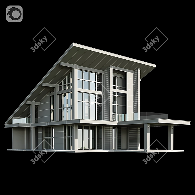 Modern Villa Model with Materials 3D model image 4