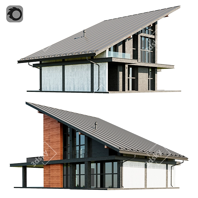 Modern Villa Model with Materials 3D model image 12