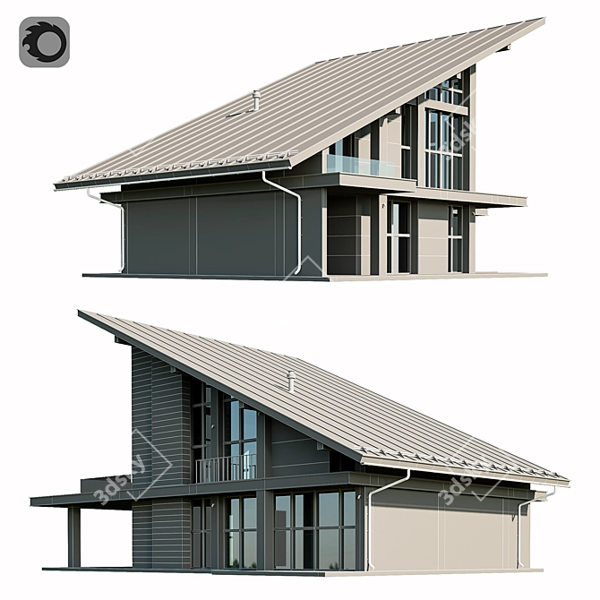 Modern Villa Model with Materials 3D model image 13