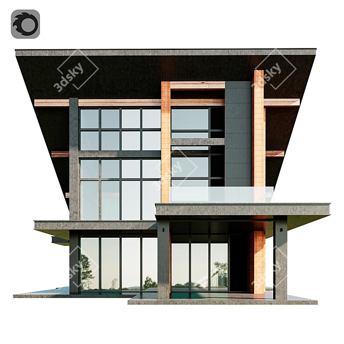 Modern Villa Model with Materials 3D model image 14