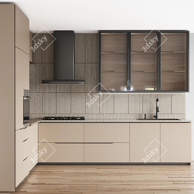 Modern L-Shape Minimalist Kitchen 3D 3D model image 2