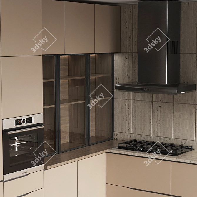 Modern L-Shape Minimalist Kitchen 3D 3D model image 3