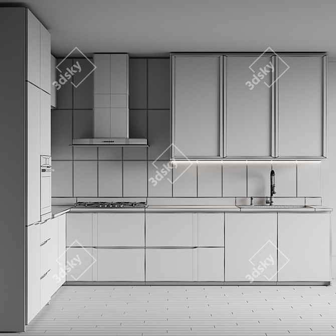 Modern L-Shape Minimalist Kitchen 3D 3D model image 6