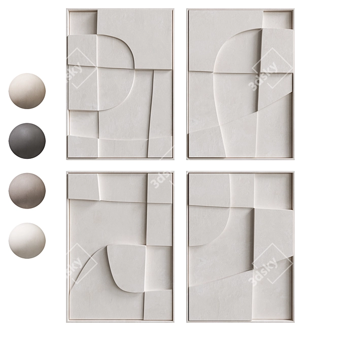 Artistic Quartet Wall Relief Sculptures 3D model image 1