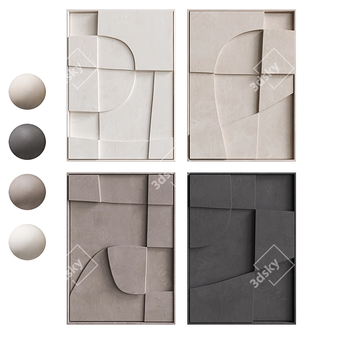 Artistic Quartet Wall Relief Sculptures 3D model image 2