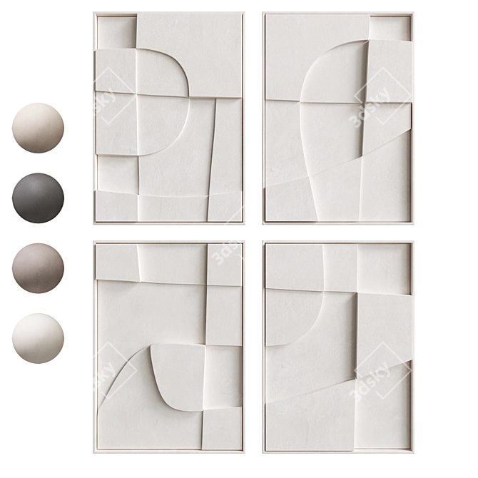 Artistic Quartet Wall Relief Sculptures 3D model image 5