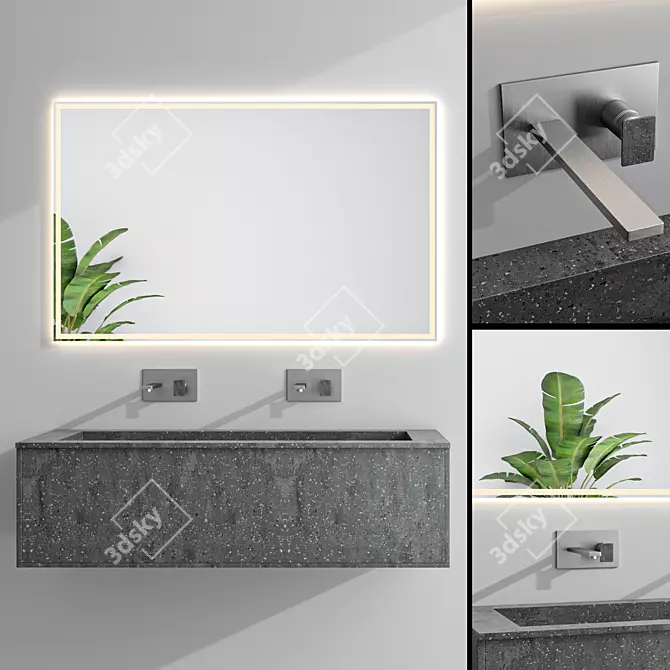 Carbon Aggregate Bathroom Furniture Set 3D model image 1