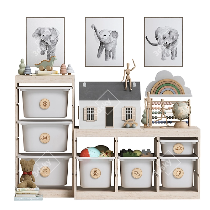 Kids Furniture & Decor Set 3D model image 10