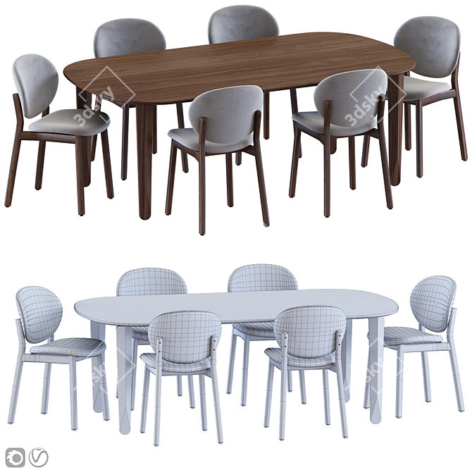 Contemporary Ines Chair and Kuyu Dine Table 3D model image 2