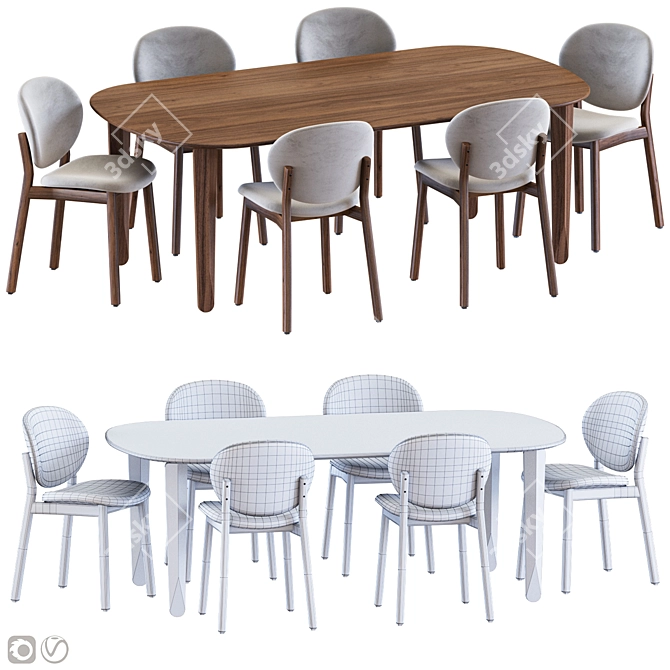 Contemporary Ines Chair and Kuyu Dine Table 3D model image 4