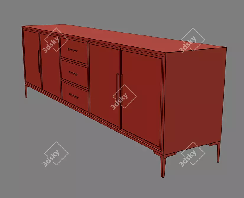 Modern Platan Wood Sideboard with Stainless Steel Legs 3D model image 8