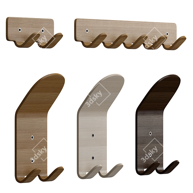 Modern Oak Wall Hook Set 3D model image 1