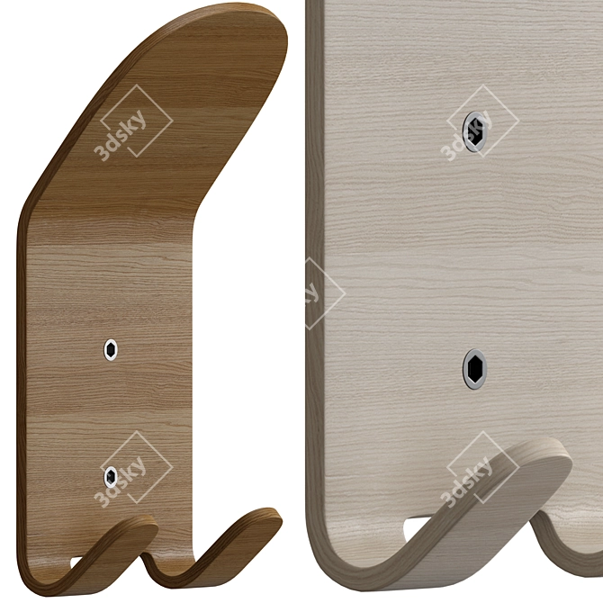 Modern Oak Wall Hook Set 3D model image 3