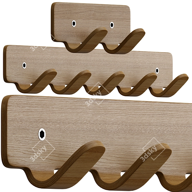 Modern Oak Wall Hook Set 3D model image 5