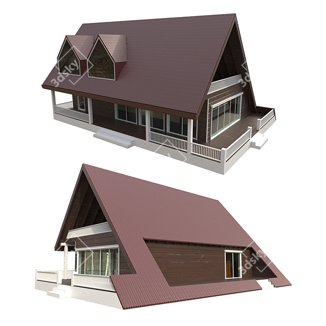 Rustic Charm 160sqm Log House 3D model image 7