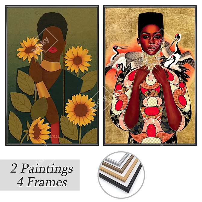 Modern Art Set with Frames 3D model image 1