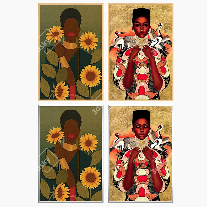 Modern Art Set with Frames 3D model image 3