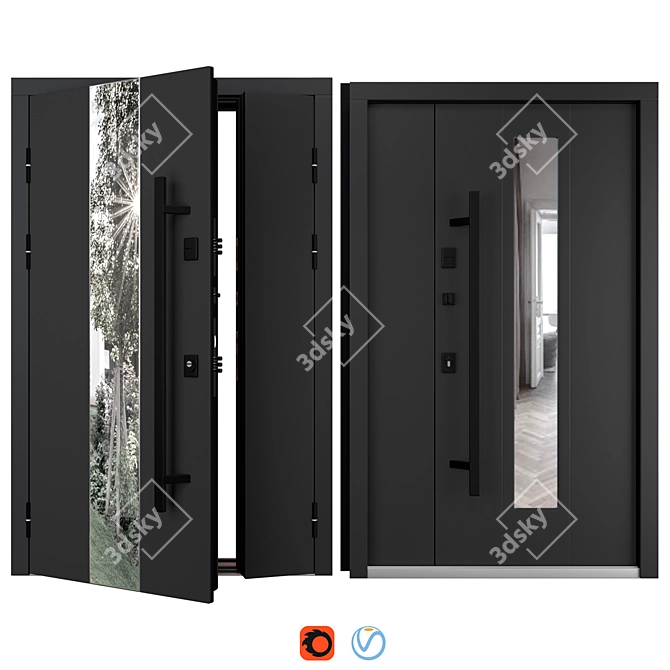 UFO Black Entry Door Set 3D model image 1