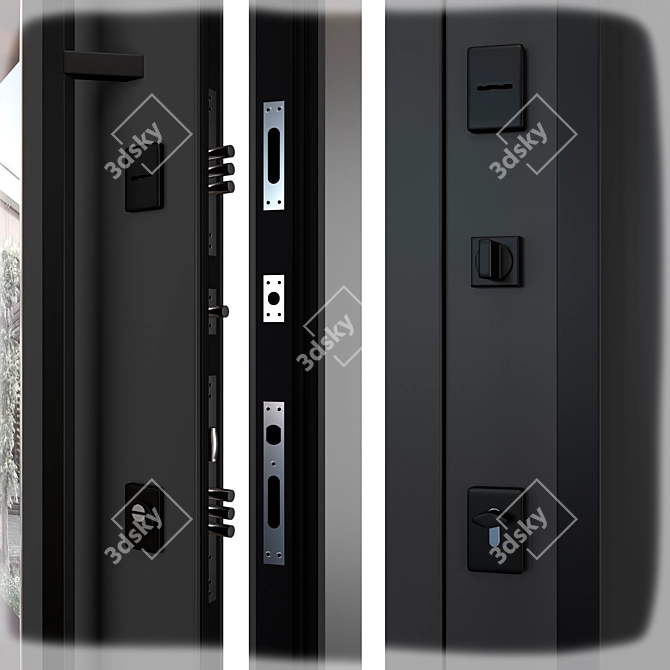 UFO Black Entry Door Set 3D model image 2