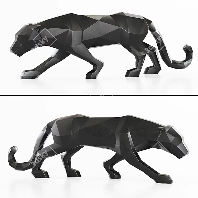 Geometric Black Leopard Figurine Decor 3D model image 3
