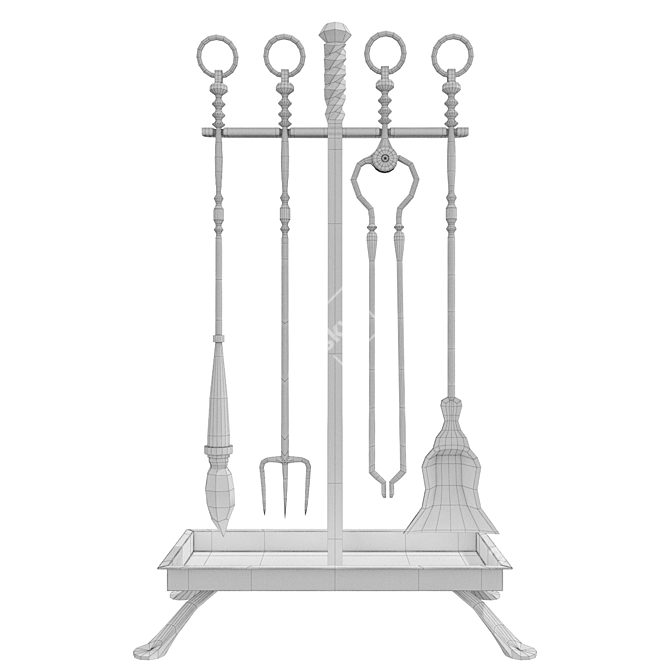 Antique Gothic Fireplace Set 3D model image 2