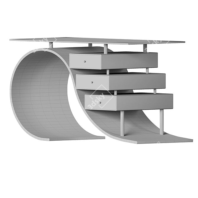 Curved Designer Table with Unique Base 3D model image 3