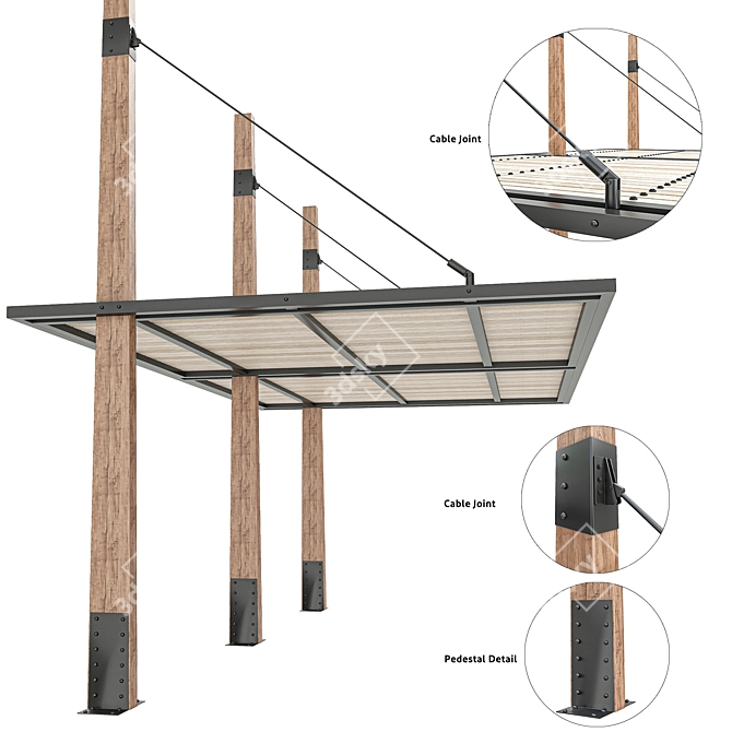 Expandable Modern Wooden Canopy 3D model image 1