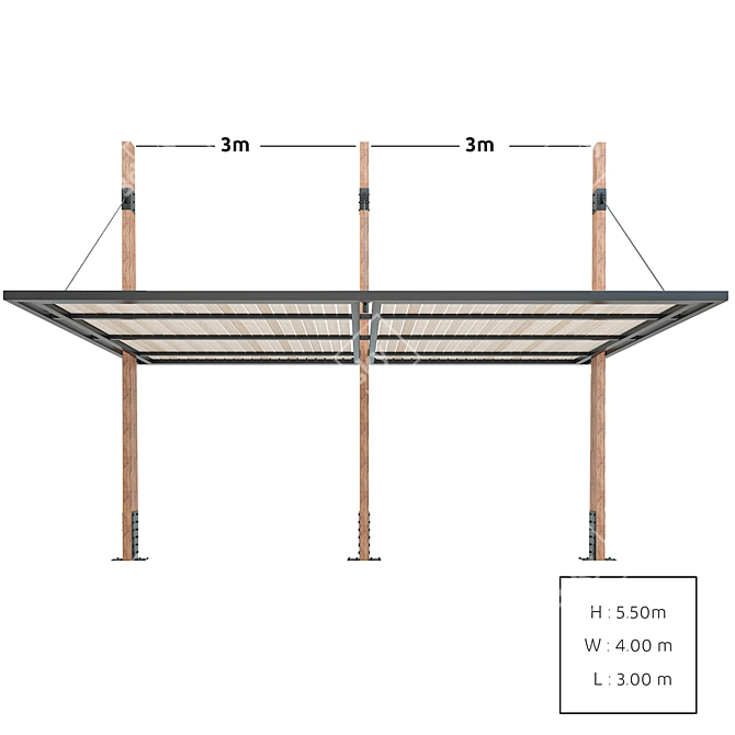 Expandable Modern Wooden Canopy 3D model image 3