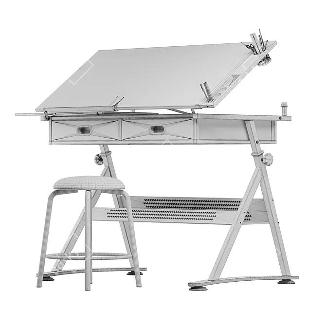 Adjustable Drawing Table with Chair 3D model image 5