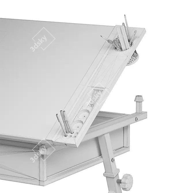 Adjustable Drawing Table with Chair 3D model image 6