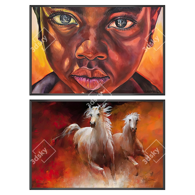 Gallery Art Set with Frames 3D model image 1