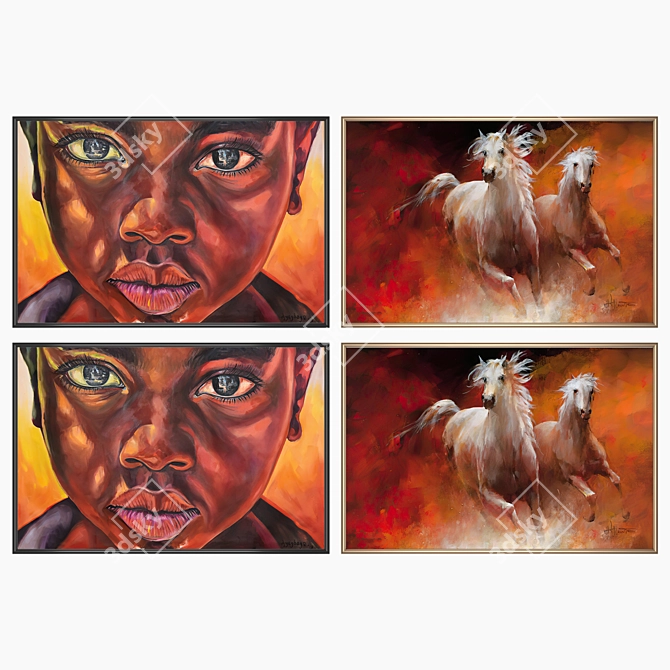 Gallery Art Set with Frames 3D model image 2