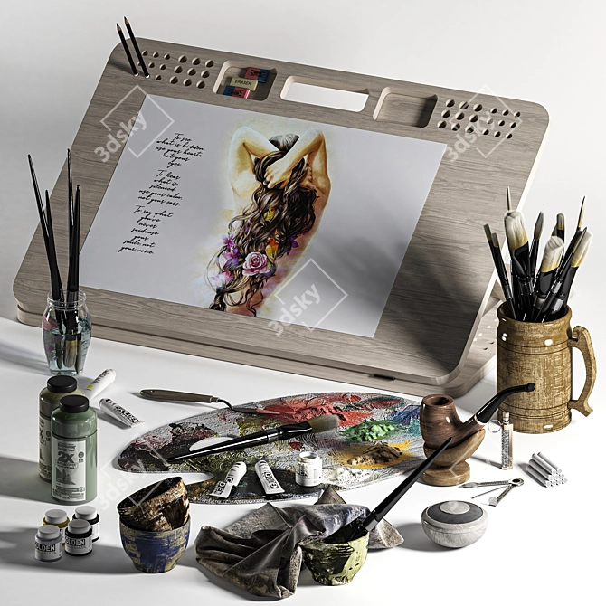 Ergonomic Drawing Set with Accessories 3D model image 1