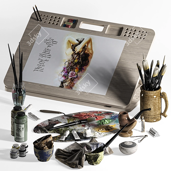 Ergonomic Drawing Set with Accessories 3D model image 5