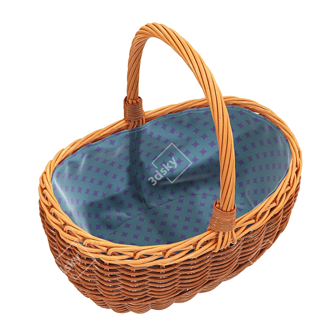 Oval Wicker Basket With Handle 3D model image 3