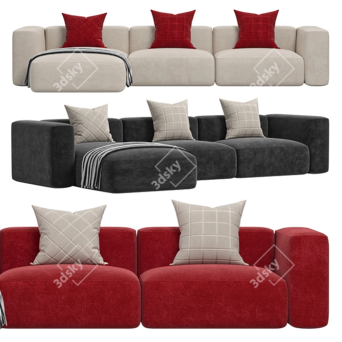 Modern Red 3-Seater Sofa Design 3D model image 1